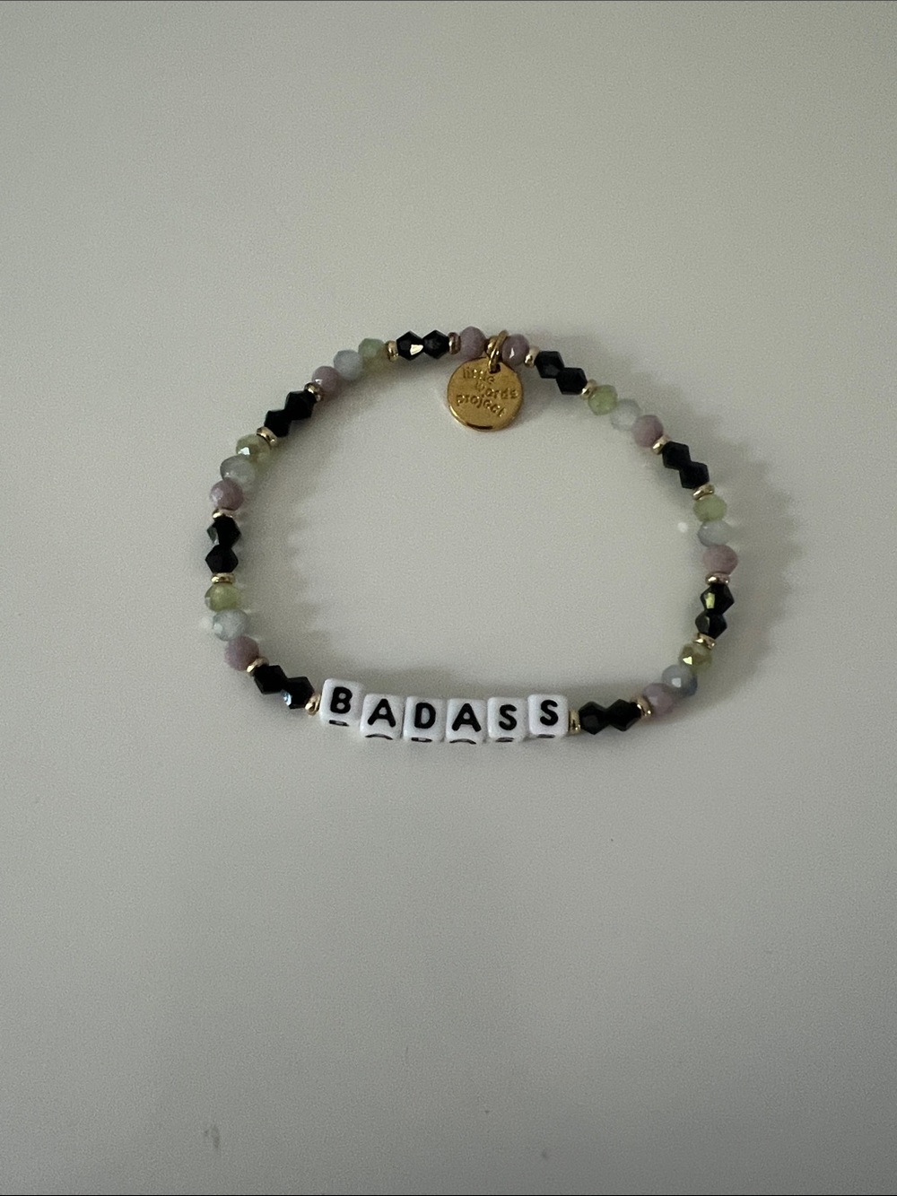 Little Words Project 'BADASS' Stretch Bracelet with Gold Charm